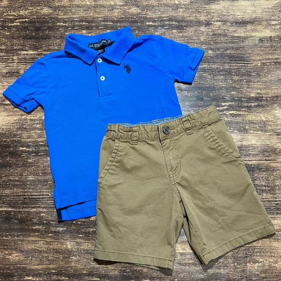 Blue Polo Shirt and Tan Shorts Set size 4/5 - Picture 1 of 3